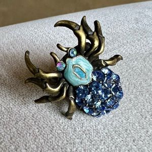 Blue Crystal Spider Ring Adjustable